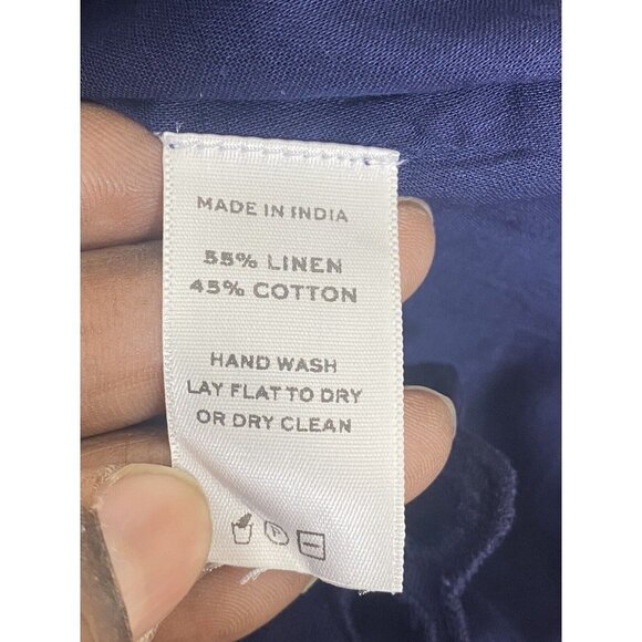 Hill‎ House Womens Mila One Shoulder Embroidered Dress in Navy Linen Size Small - Picture 8 of 10